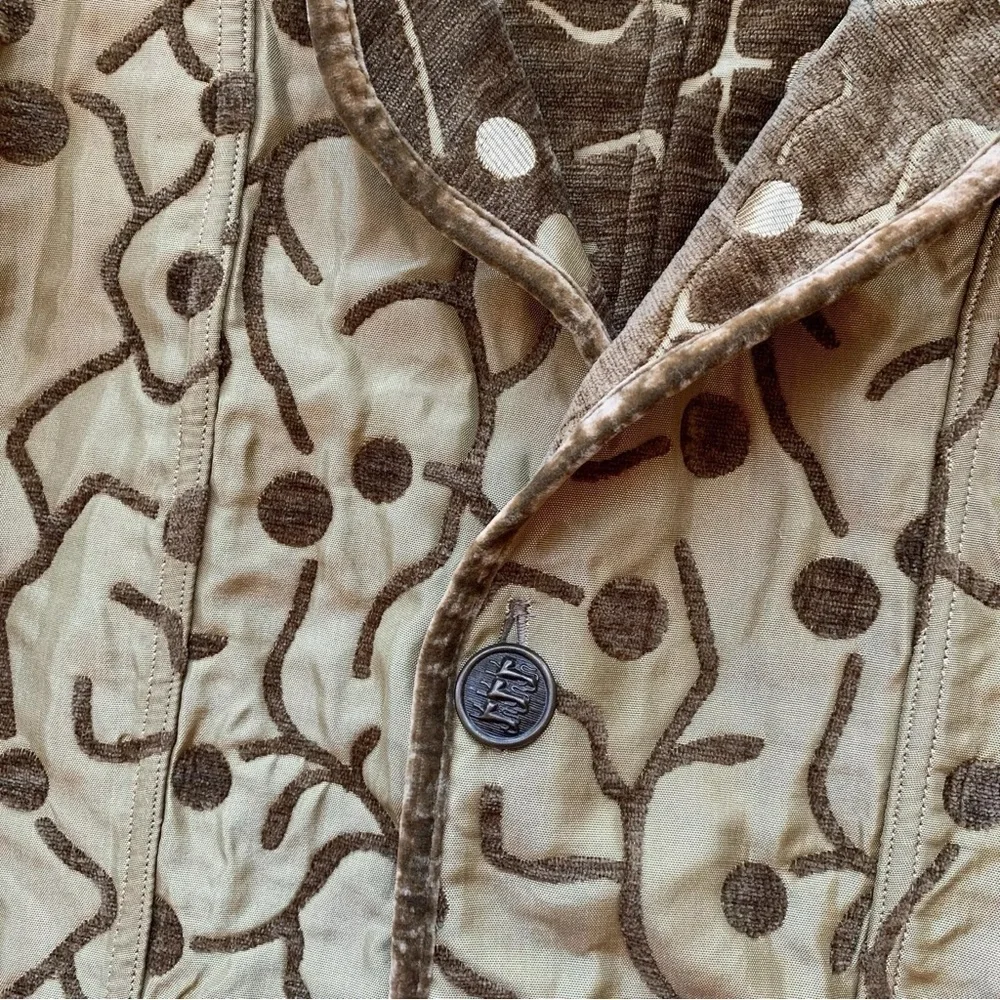 Khangura Reversible Tapestry Dot Print Art Wear Jacket Brown Beige Size Small